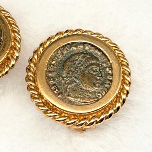 Vintage CINER Roman Revival Coin Clip-On Earrings – Gold Tone, Signed, 1” - Picture 5 of 16
